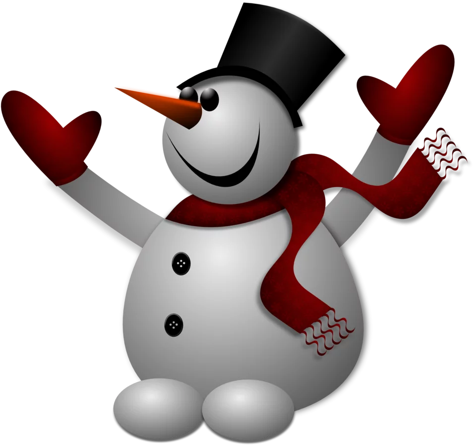 Cheerful Winter Snowman Clipart with Red Scarf and Mittens Illustration