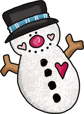 Cute and Whimsical Winter Snowman Clipart with Heart-Shaped Eyes and Rosy Cheeks