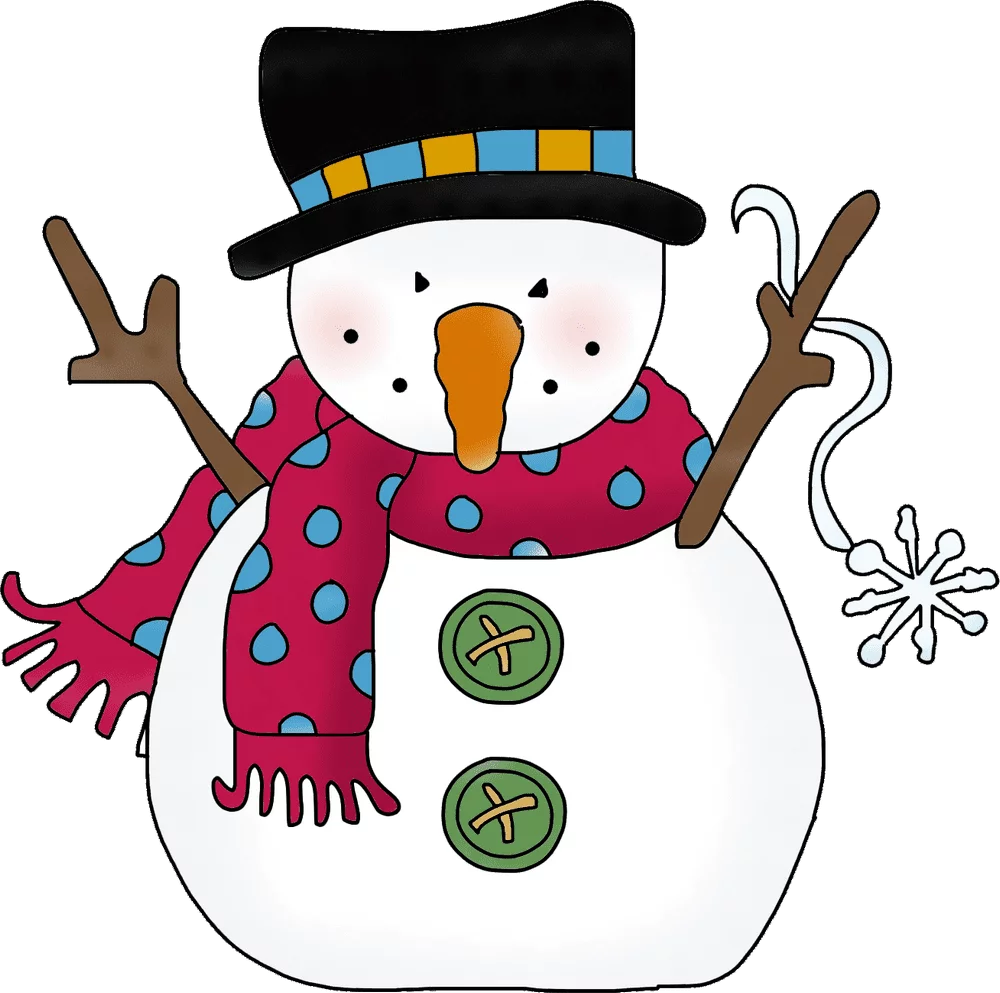 Festive Winter Wonderland Snowman Clipart with Colorful Scarf and Top Hat