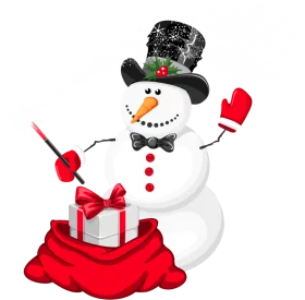 Festive Winter Wonderland Snowman Clipart with Gift and Red Accessories