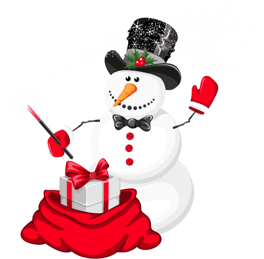 Festive Winter Wonderland Snowman Clipart with Gift and Red Accessories