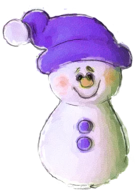 Whimsical Purple-Hatted Snowman Clipart with Rosy Cheeks and Charming Smile