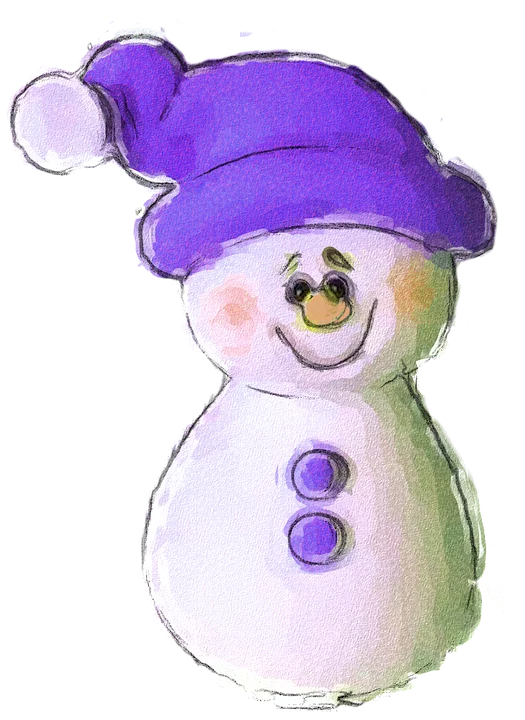 Whimsical Purple-Hatted Snowman Clipart with Rosy Cheeks and Charming Smile