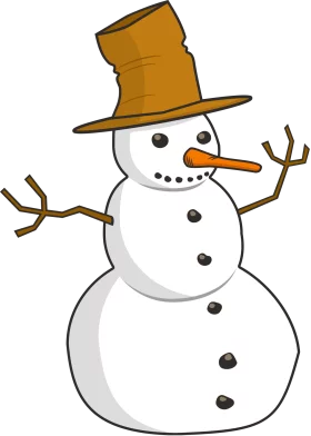 Whimsical Winter Snowman Clipart with Orange Hat and Stick Arms