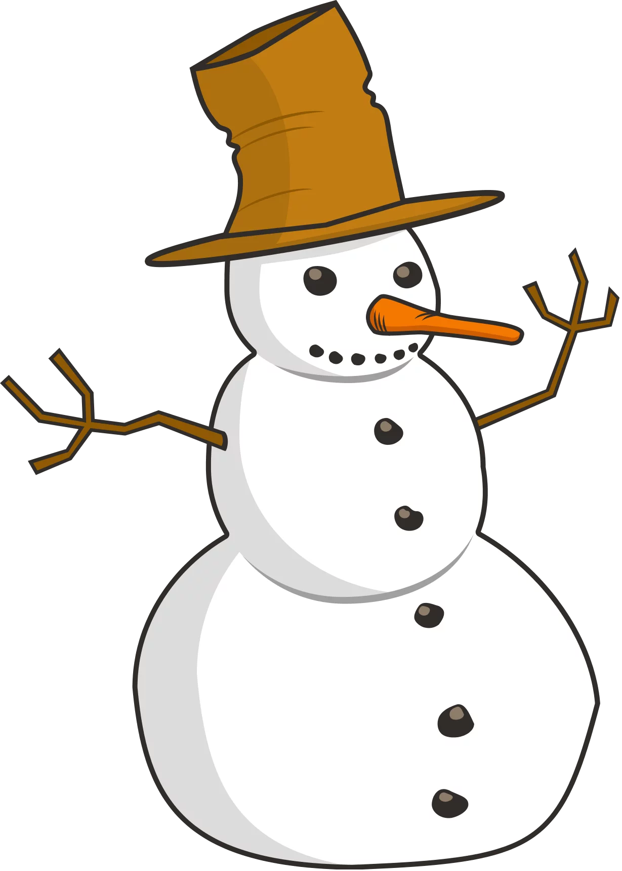 Whimsical Winter Snowman Clipart with Orange Hat and Stick Arms