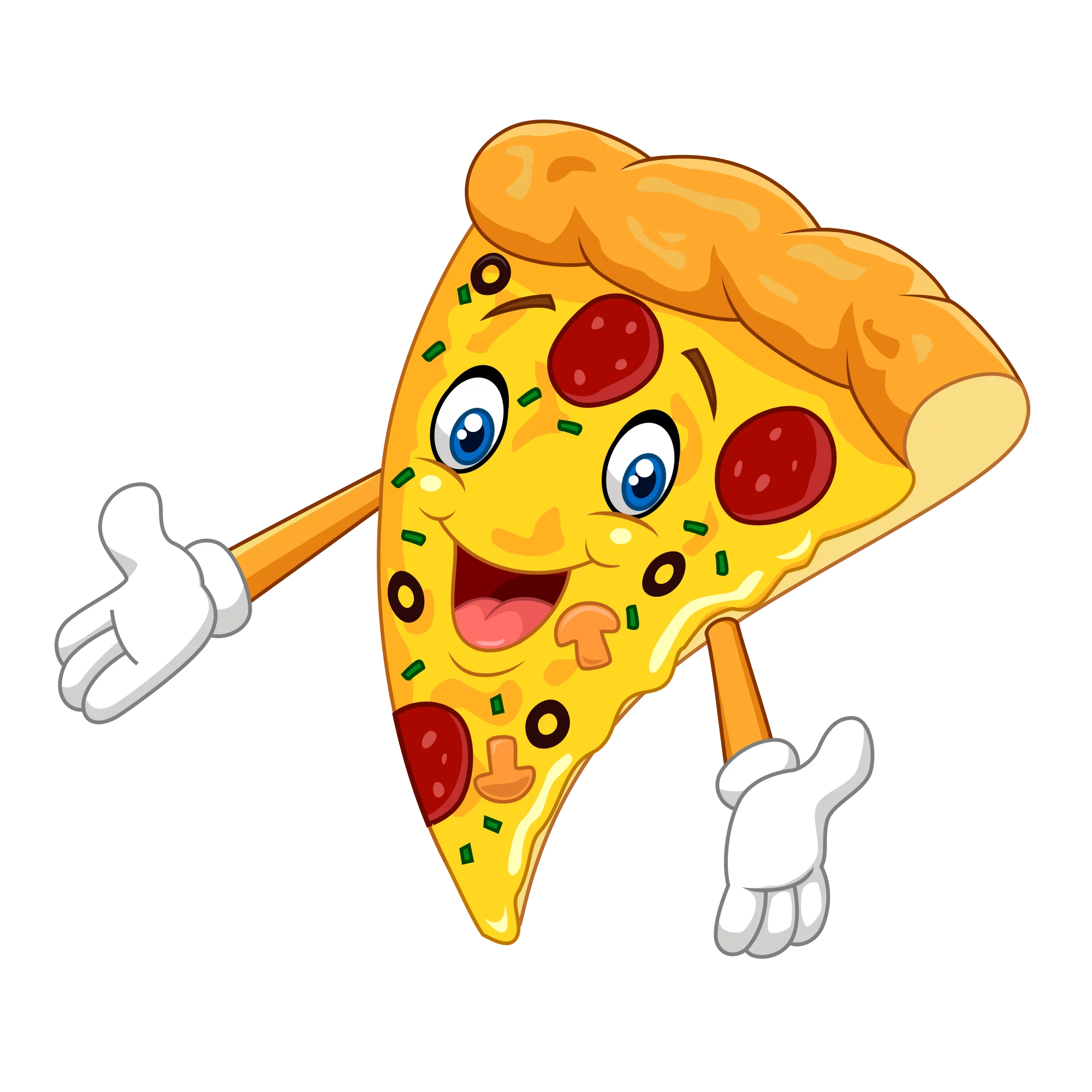 Cheerful Cartoon Pizza Slice Clipart with Expressive Animated Character Design