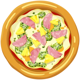 Colorful and Appetizing Hawaiian-Style Pizza Clipart with Ham and Pineapple