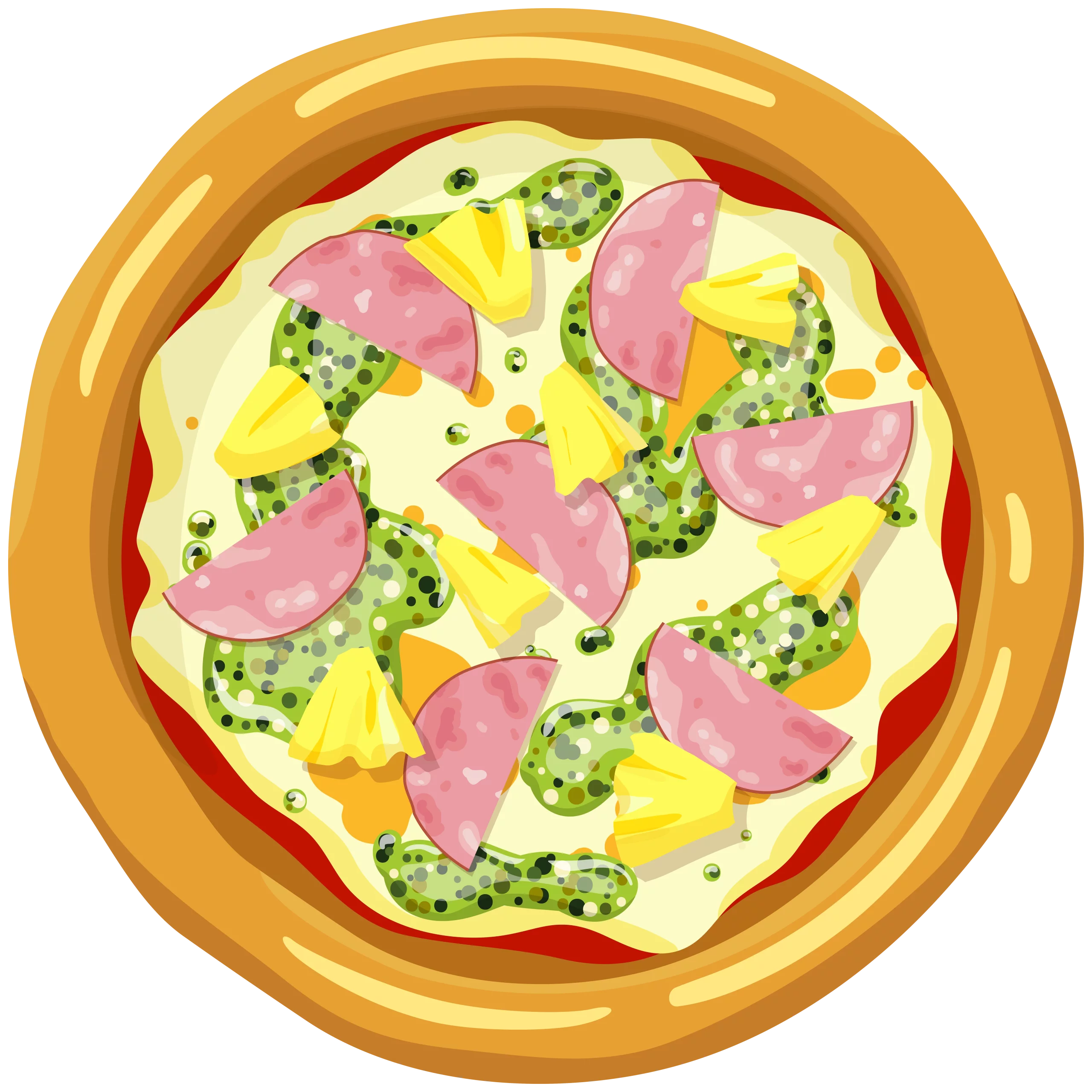 Colorful and Appetizing Hawaiian-Style Pizza Clipart with Ham and Pineapple