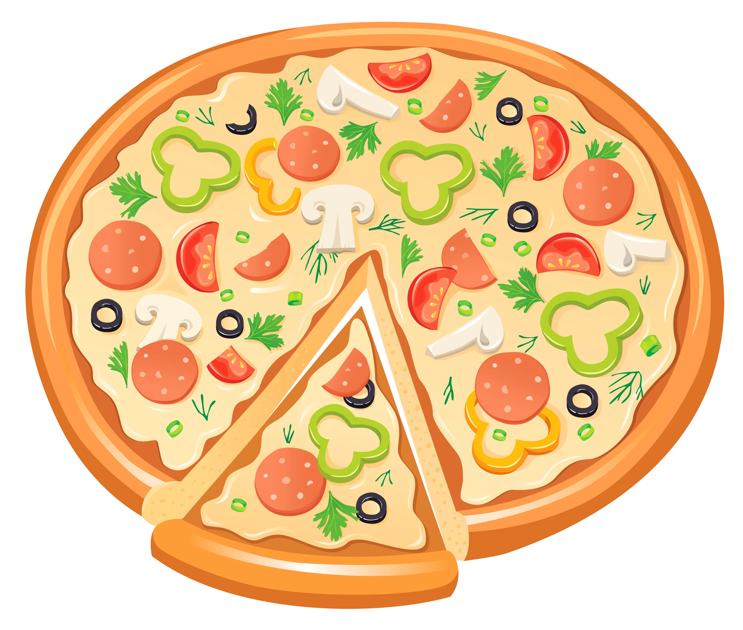 Colorful and Delicious Vegetarian Pizza Slice Clipart Illustration with Fresh Toppings