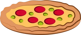 Colorful and Simple Cartoon Pizza Clipart with Red and Green Toppings