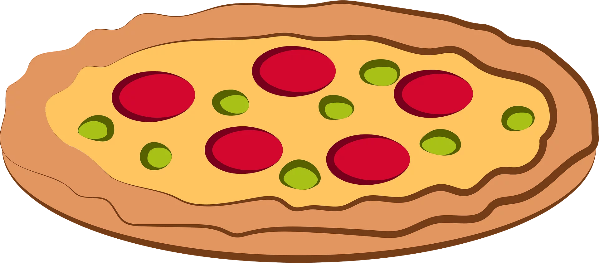 Colorful and Simple Cartoon Pizza Clipart with Red and Green Toppings