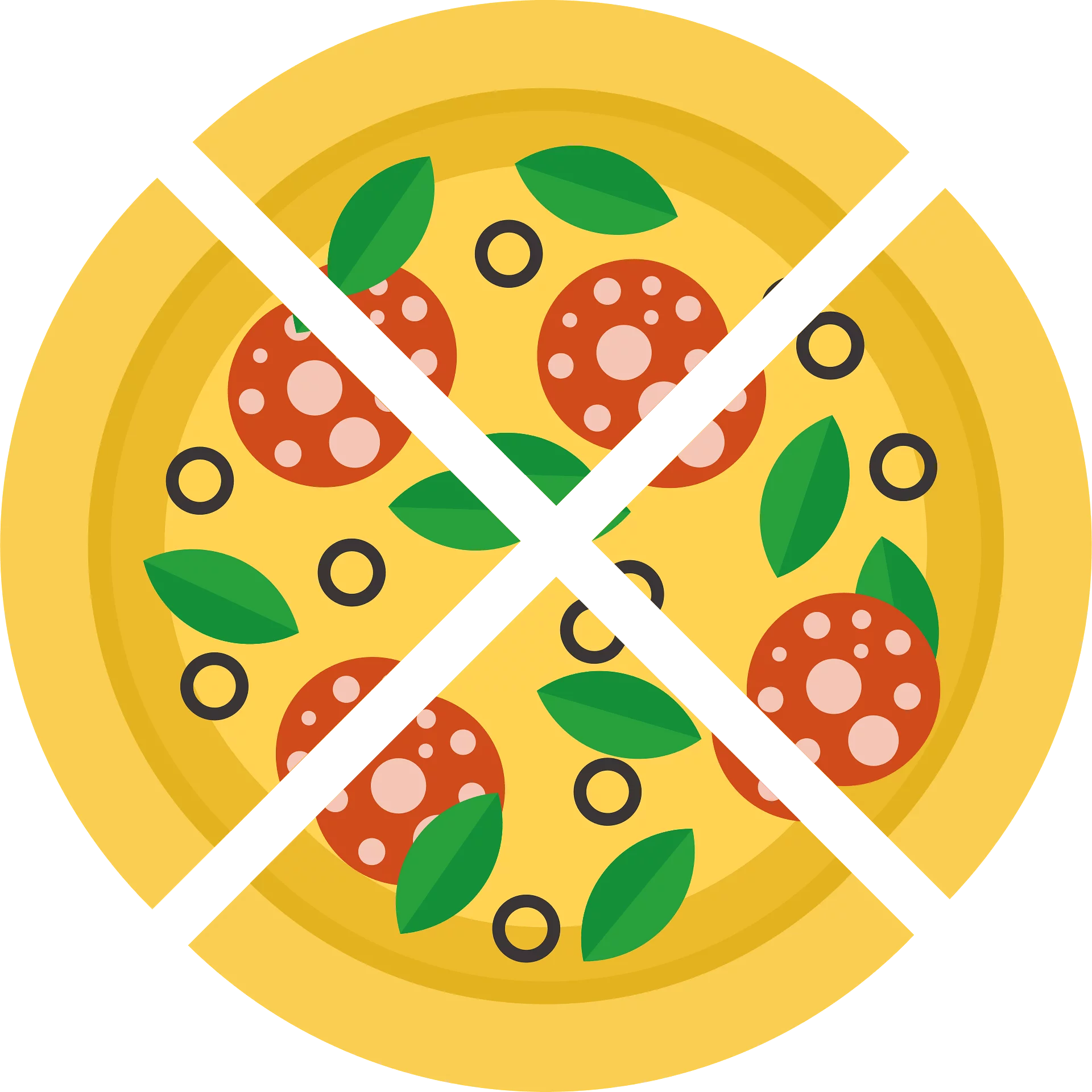 Colorful Geometric Pepperoni Pizza Clipart with Stylized Ingredients Design