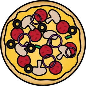 Colorful Pizza Clipart with Toppings Illustration - Cartoon Style Graphic Design