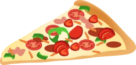 Delicious Cheese and Tomato Pizza Slice Cartoon Clipart with Vibrant Toppings