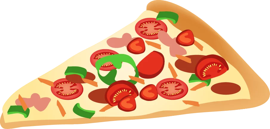 Delicious Cheese and Tomato Pizza Slice Cartoon Clipart with Vibrant Toppings