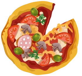 Delicious Colorful Cartoon Pizza Clipart with Vibrant Toppings and Ingredients