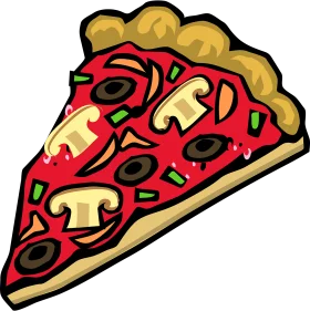 Delicious Colorful Pizza Slice Clipart with Vibrant Toppings and Cartoon Style