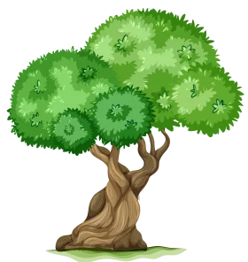 Majestic Green Leafy Tree Clipart with Twisted Gnarled Trunk and Vibrant Foliage