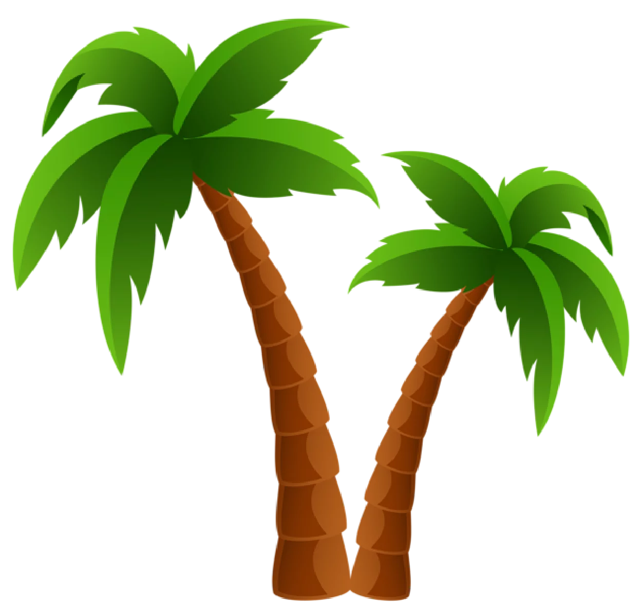 Tropical Palm Trees Clipart Illustration with Vibrant Green Leaves and Brown Trunks