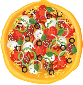 Vibrant and Colorful Deluxe Pizza Clipart with Fresh Toppings and Ingredients