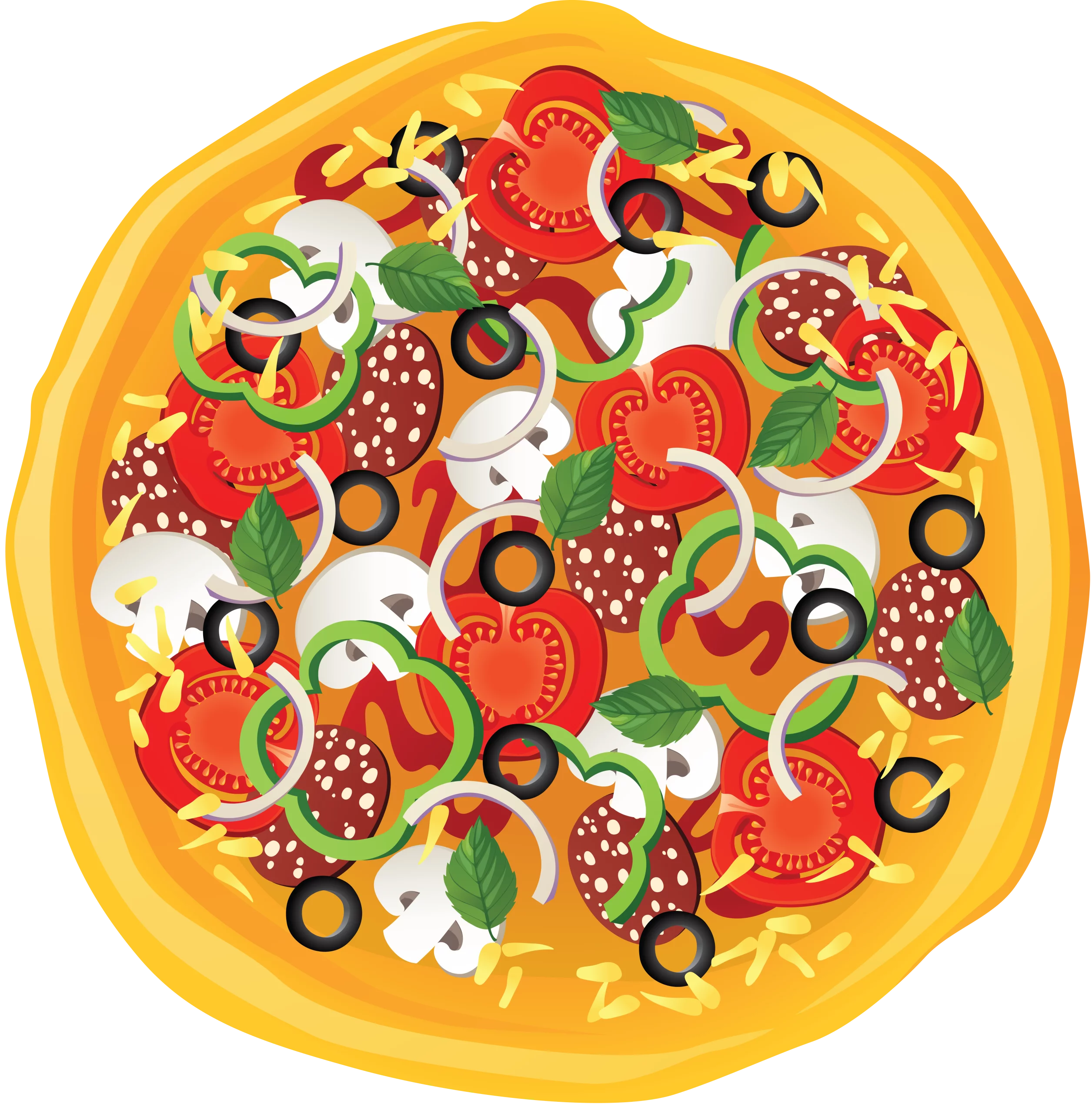 Vibrant and Colorful Deluxe Pizza Clipart with Fresh Toppings and Ingredients