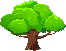 Vibrant Green Cartoon Tree Clipart with Lush Foliage and Sturdy Trunk