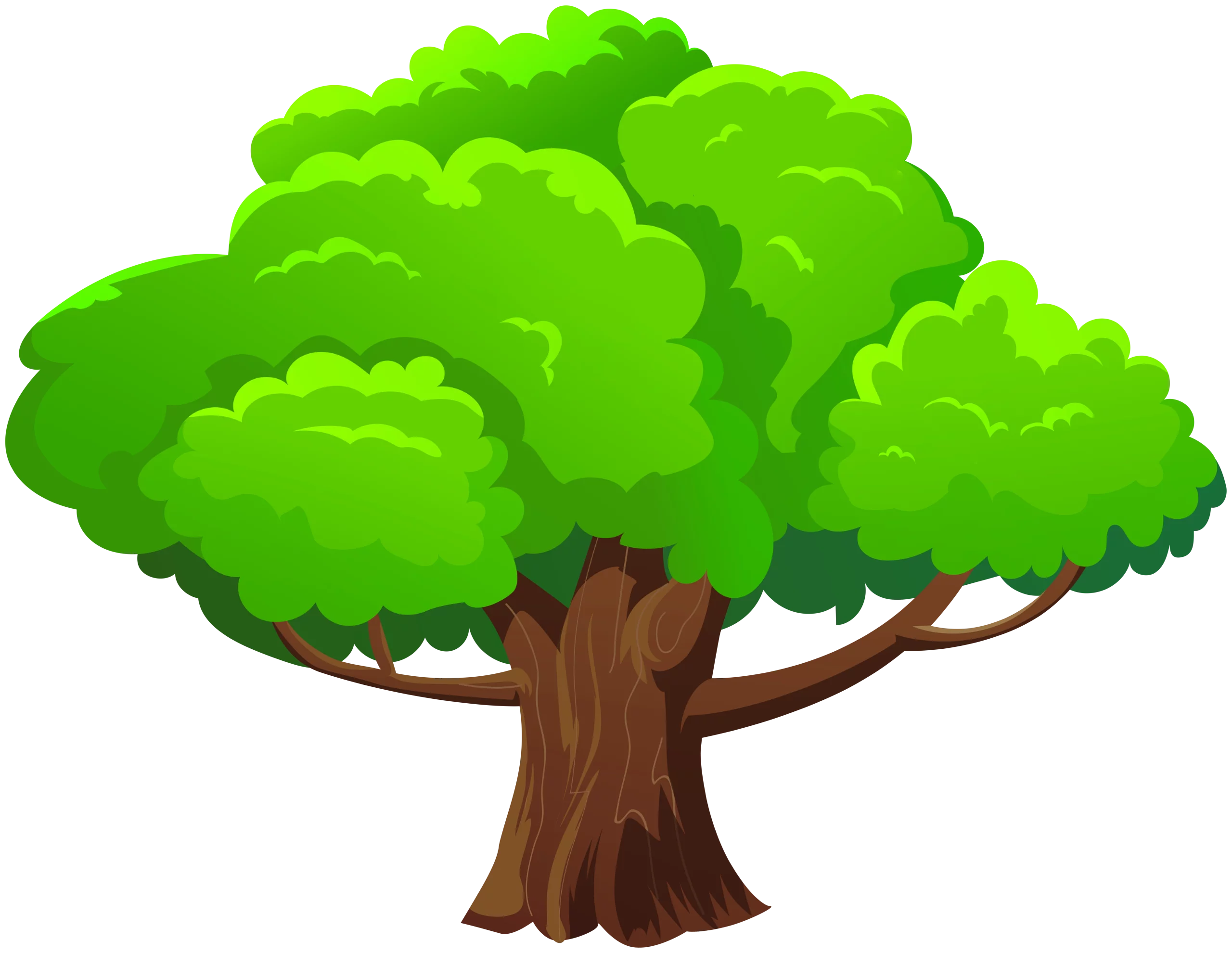 Vibrant Green Cartoon Tree Clipart with Lush Foliage and Sturdy Trunk