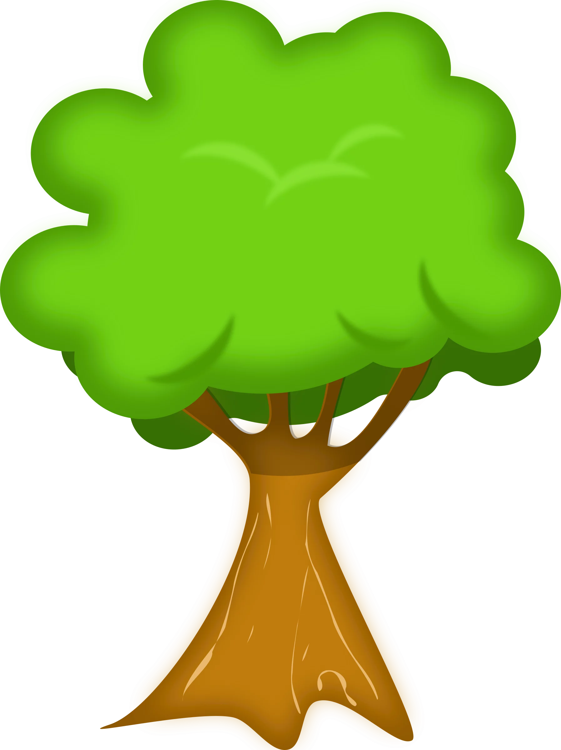 Vibrant Green Cartoon Tree Clipart with Lush Foliage and Sturdy Brown Trunk