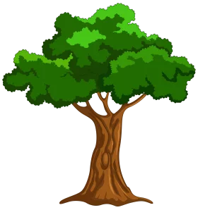 Vibrant Green Leafy Tree Clipart Illustration with Textured Trunk