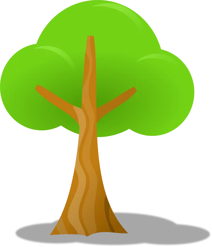 Vibrant Green Leafy Tree Clipart with Stylized Trunk and Canopy Design