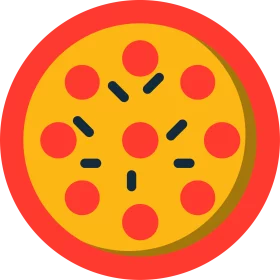 Vibrant Yellow and Red Cartoon Pizza Clipart with Pepperoni Toppings