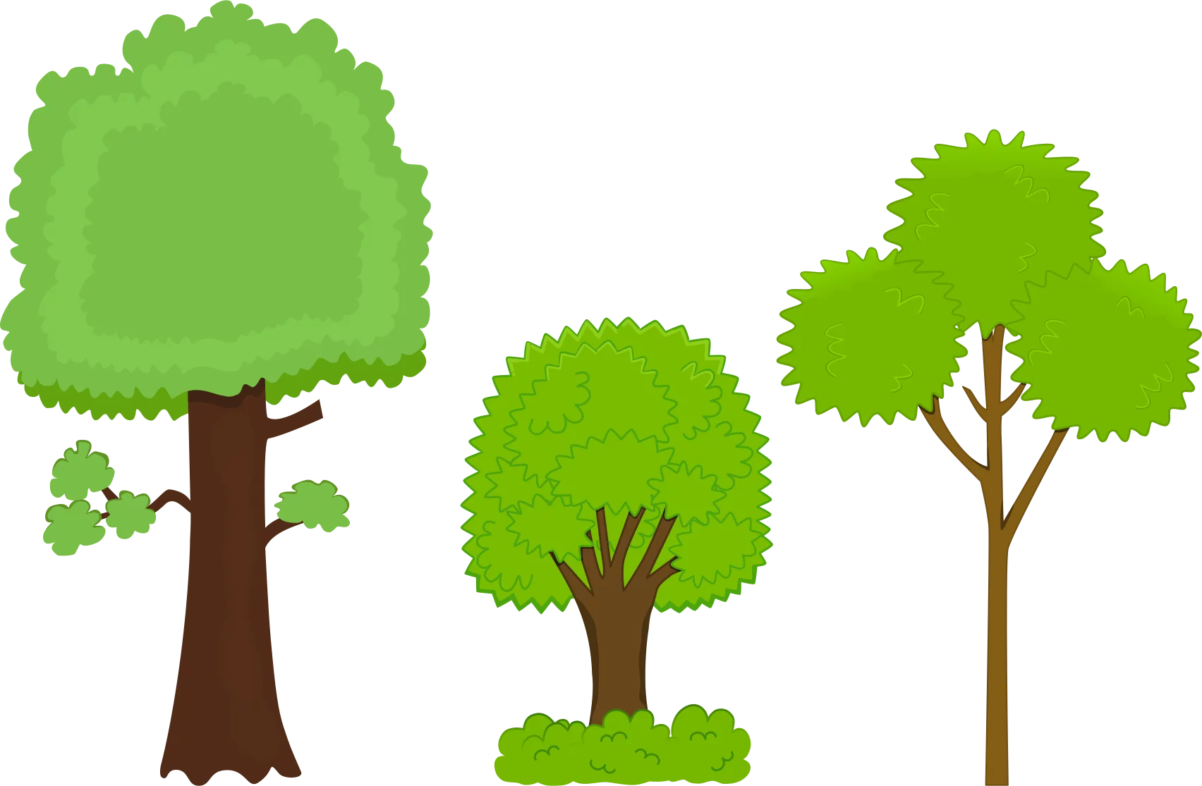 Whimsical Green Trees Clipart Collection: Diverse Tree Shapes and Styles