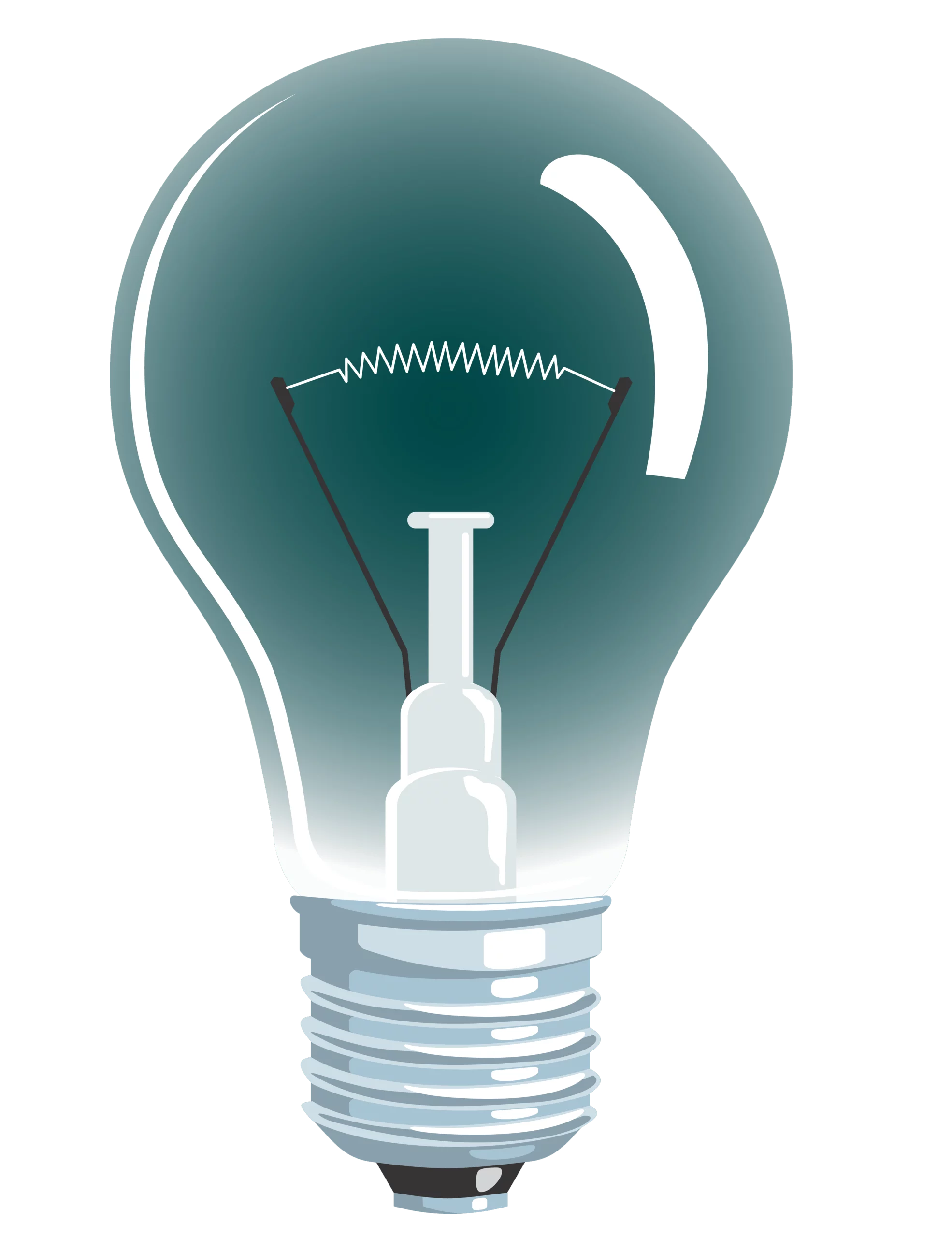 Elegant Teal and White Classic Lightbulb Clipart Design with Metallic Threads