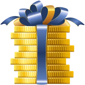 Golden Coin Stacks Adorned with Blue Ribbon Clipart - Financial Gift Illustration