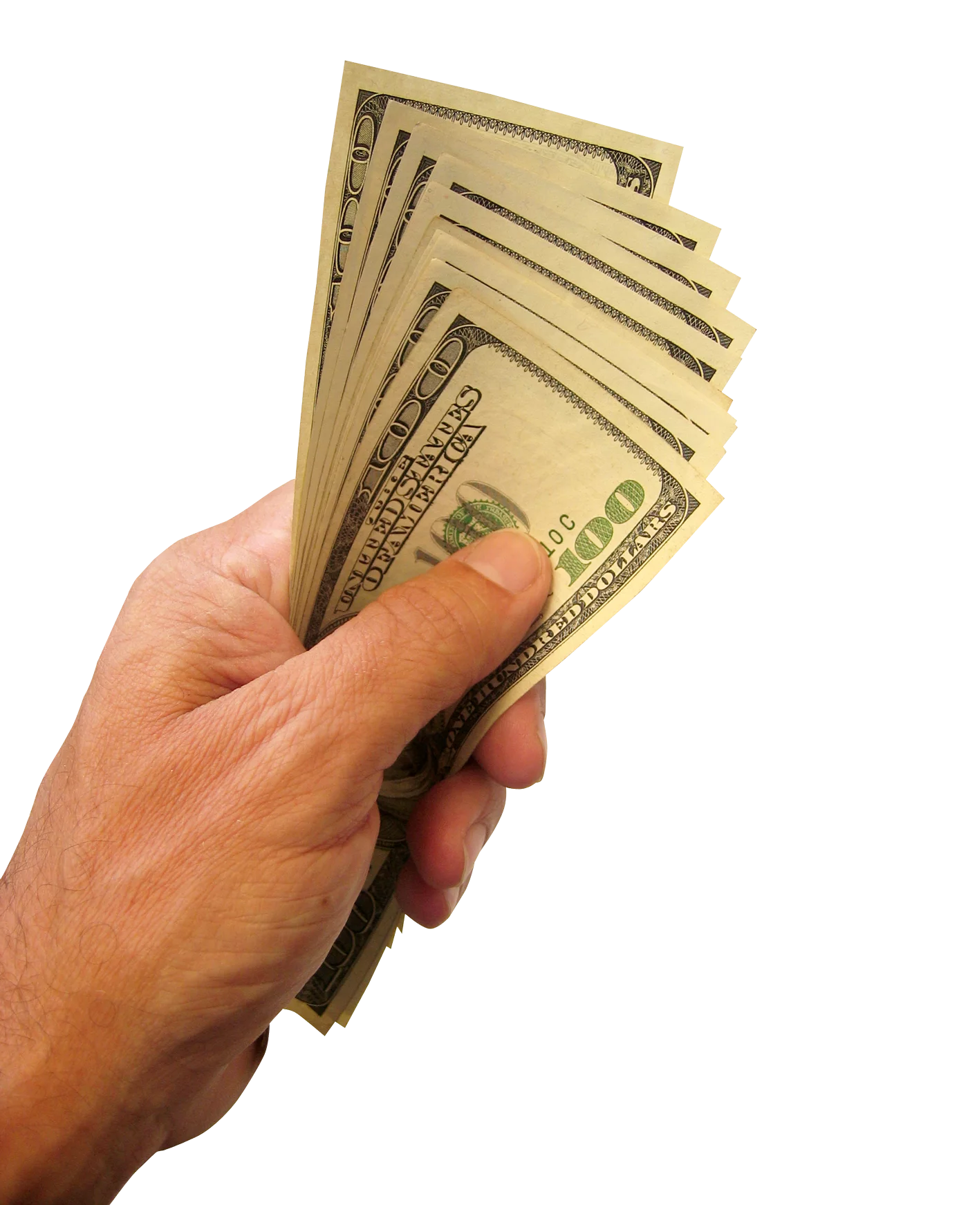 Hand Gripping US Dollar Bills Realistic Cash Clipart Illustration