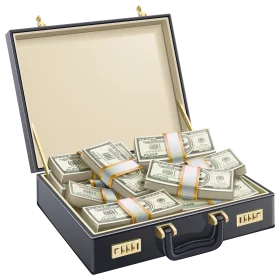 Luxurious Open Briefcase Filled with Stacks of United States Dollar Bills Clipart