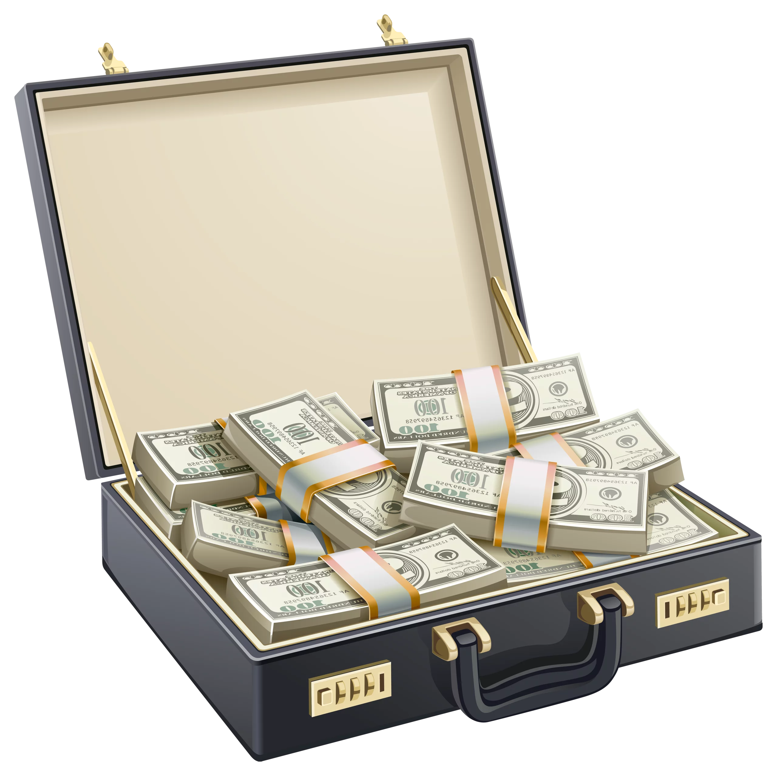 Luxurious Open Briefcase Filled with Stacks of United States Dollar Bills Clipart