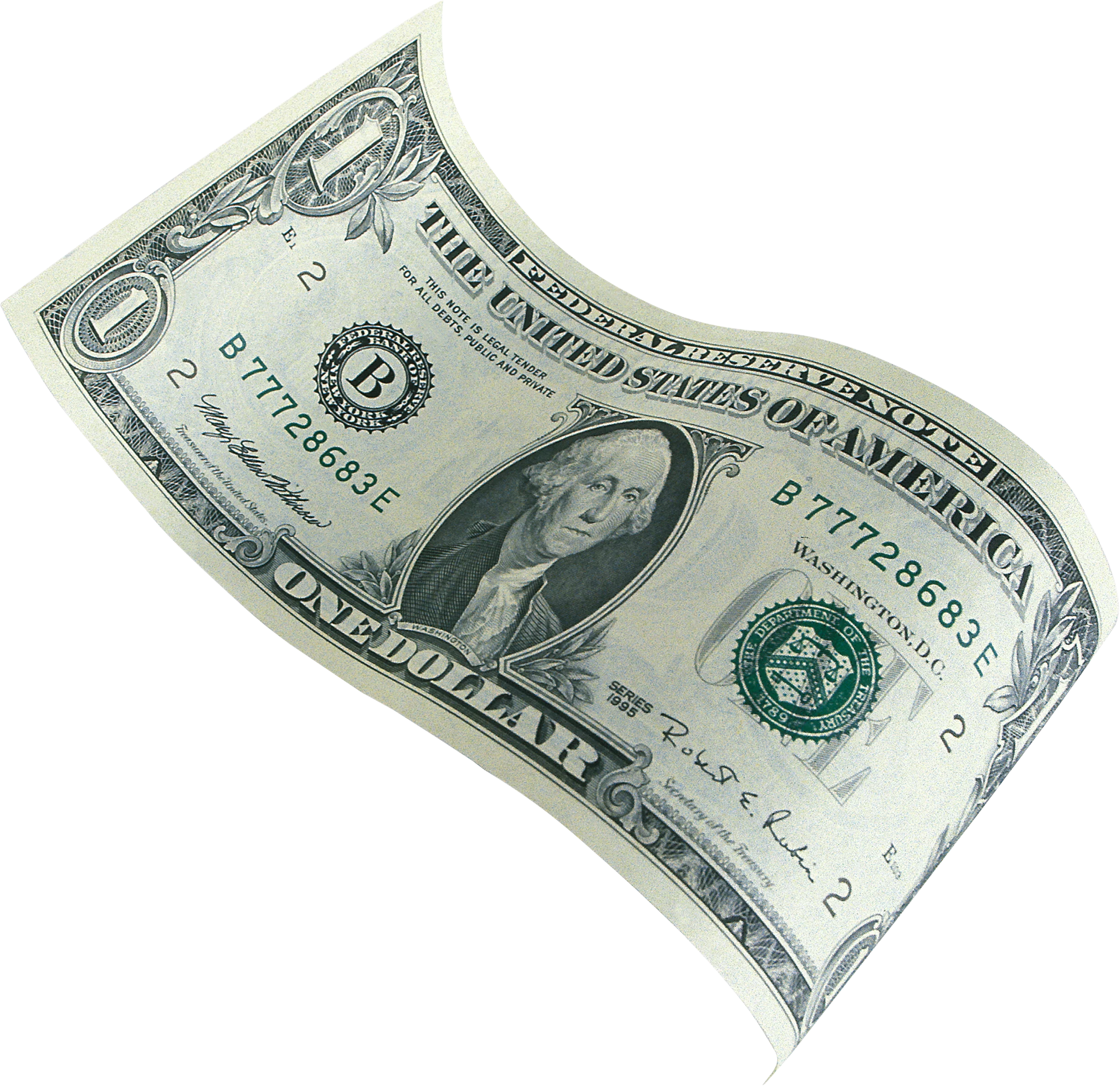 One Dollar Bill Wavy Clipart Illustration - Unique Currency Design Perspective