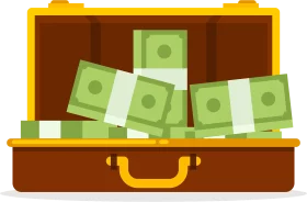 Open Brown Briefcase Revealing Stacks of Green Cash Money Clipart Illustration