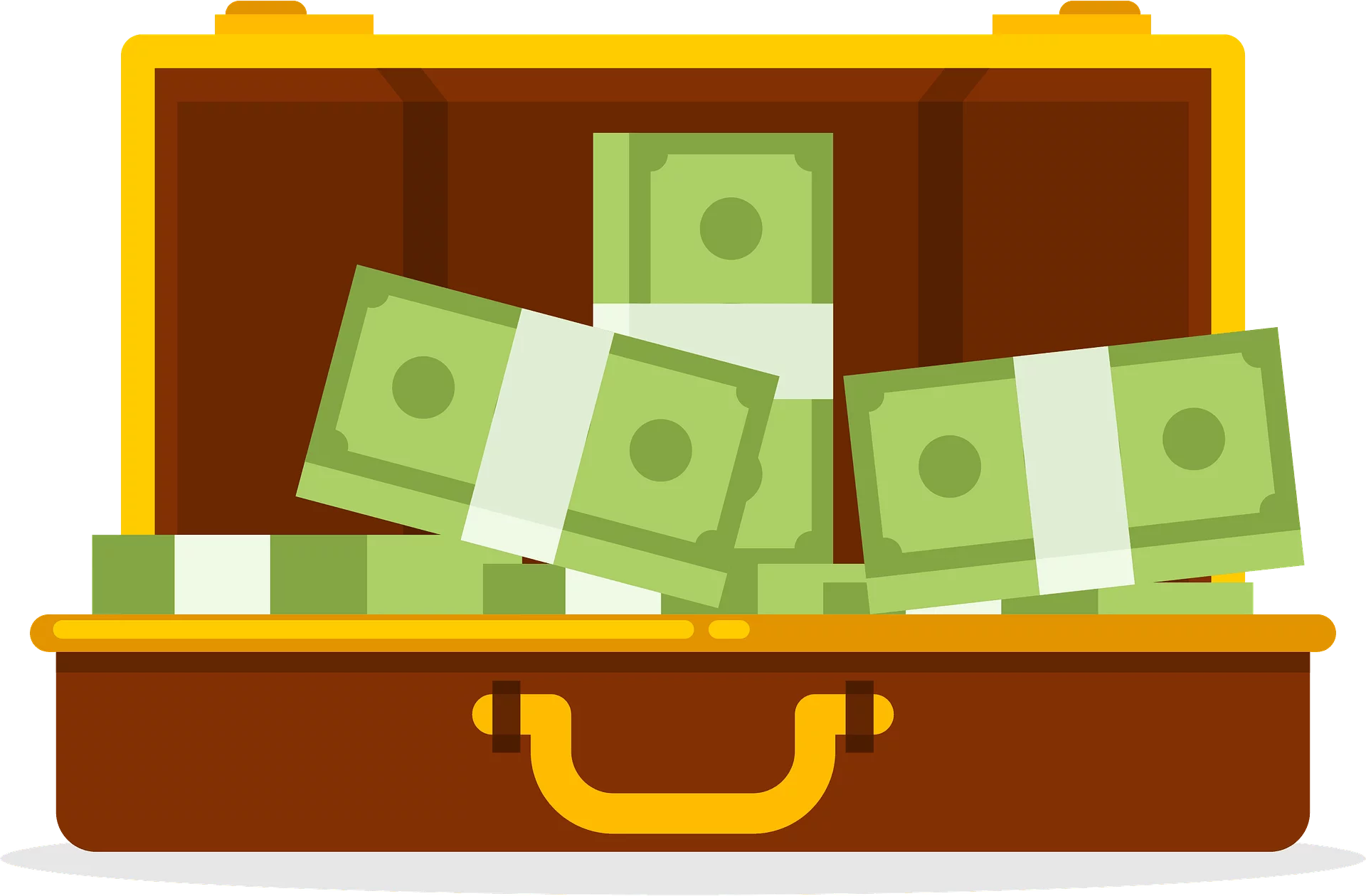 Open Brown Briefcase Revealing Stacks of Green Cash Money Clipart Illustration