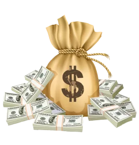 Realistic Money Bag Clipart Illustration with Stacks of Dollar Bills