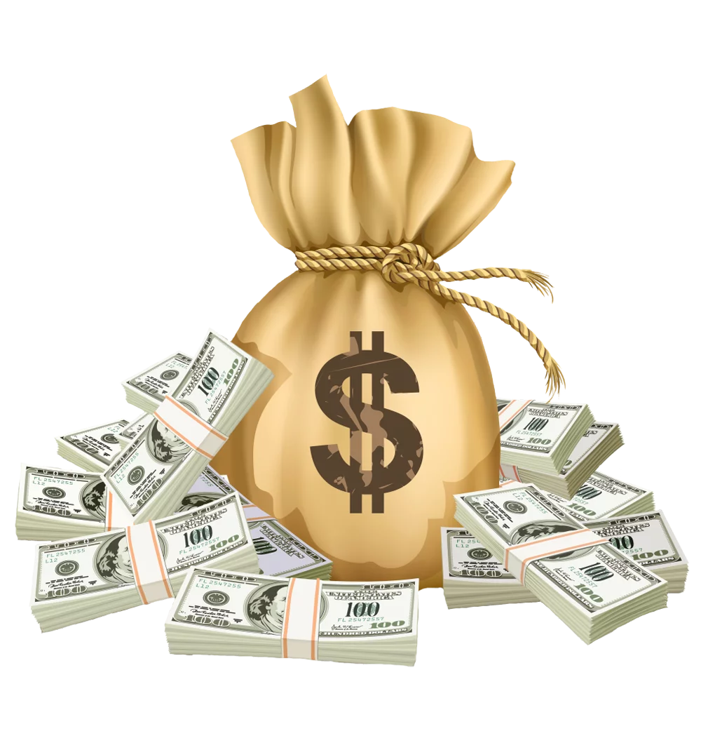 Realistic Money Bag Clipart Illustration with Stacks of Dollar Bills