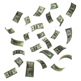 Scattered United States Dollar Bills Falling Clipart Image with Floating Currency