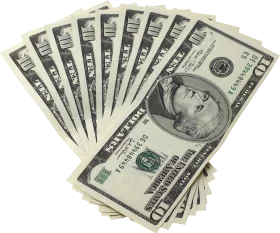 Spread of Ten-Dollar Bills Fanned Out - American Currency Clipart Design