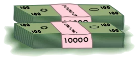 Stacked Green Banknotes with Pink 10000 Currency Denomination Clipart Illustration