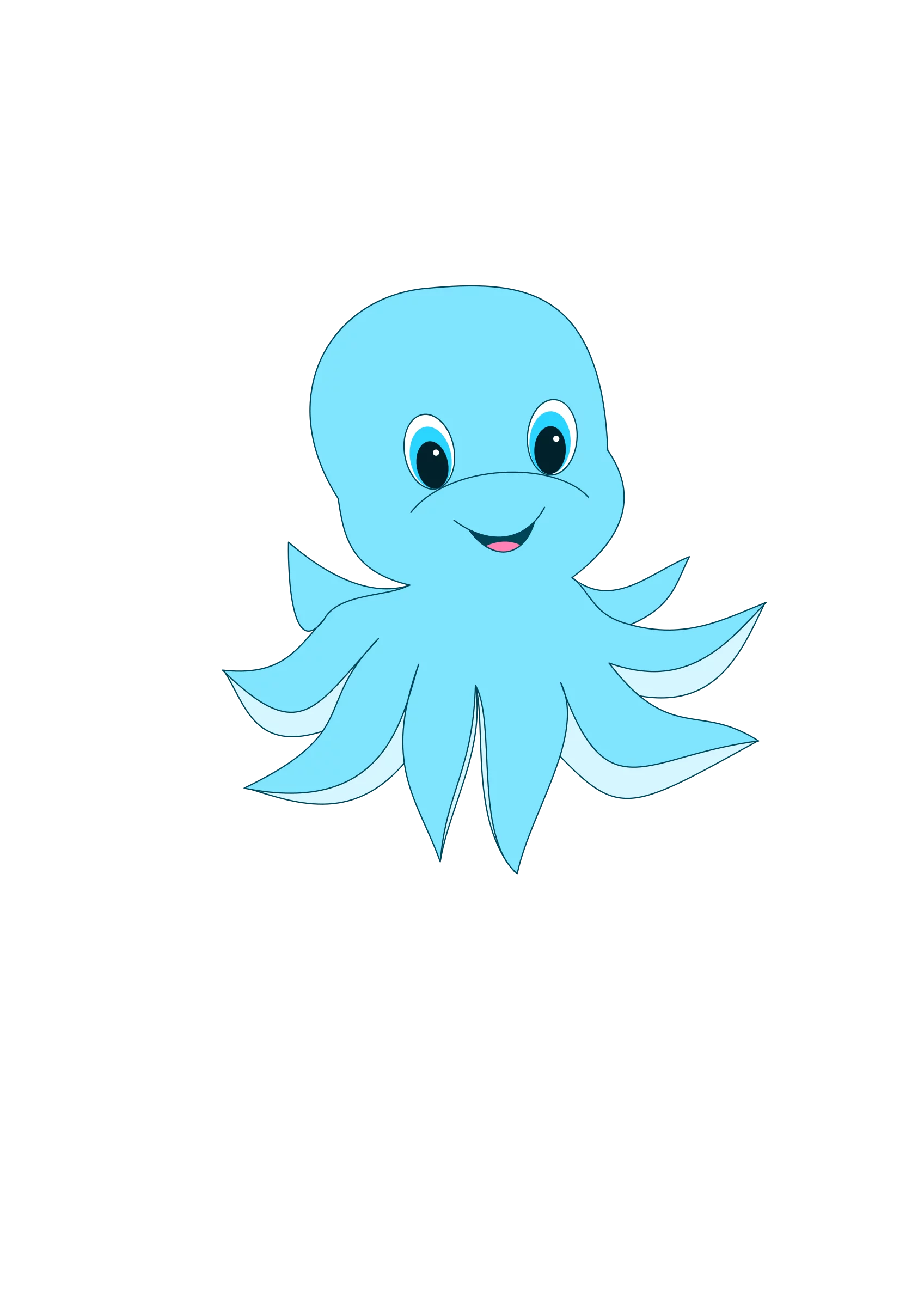 Adorable Blue Octopus Clipart with Charming Smile and Gentle Tentacles