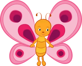 Adorable Butterfly Clipart: Cheerful Orange Cartoon Insect with Pink Wings