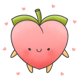 Adorable Heart-Shaped Peach Character Clipart with Kawaii Charm and Playful Expression