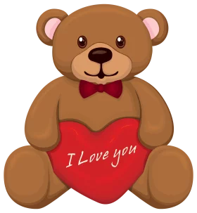 Adorable Teddy Bear Holding Valentine's Day Heart Clipart with Romantic Message