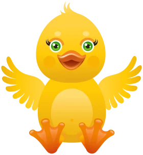 Adorable Yellow Chick Clipart with Big Green Eyes and Spread Wings